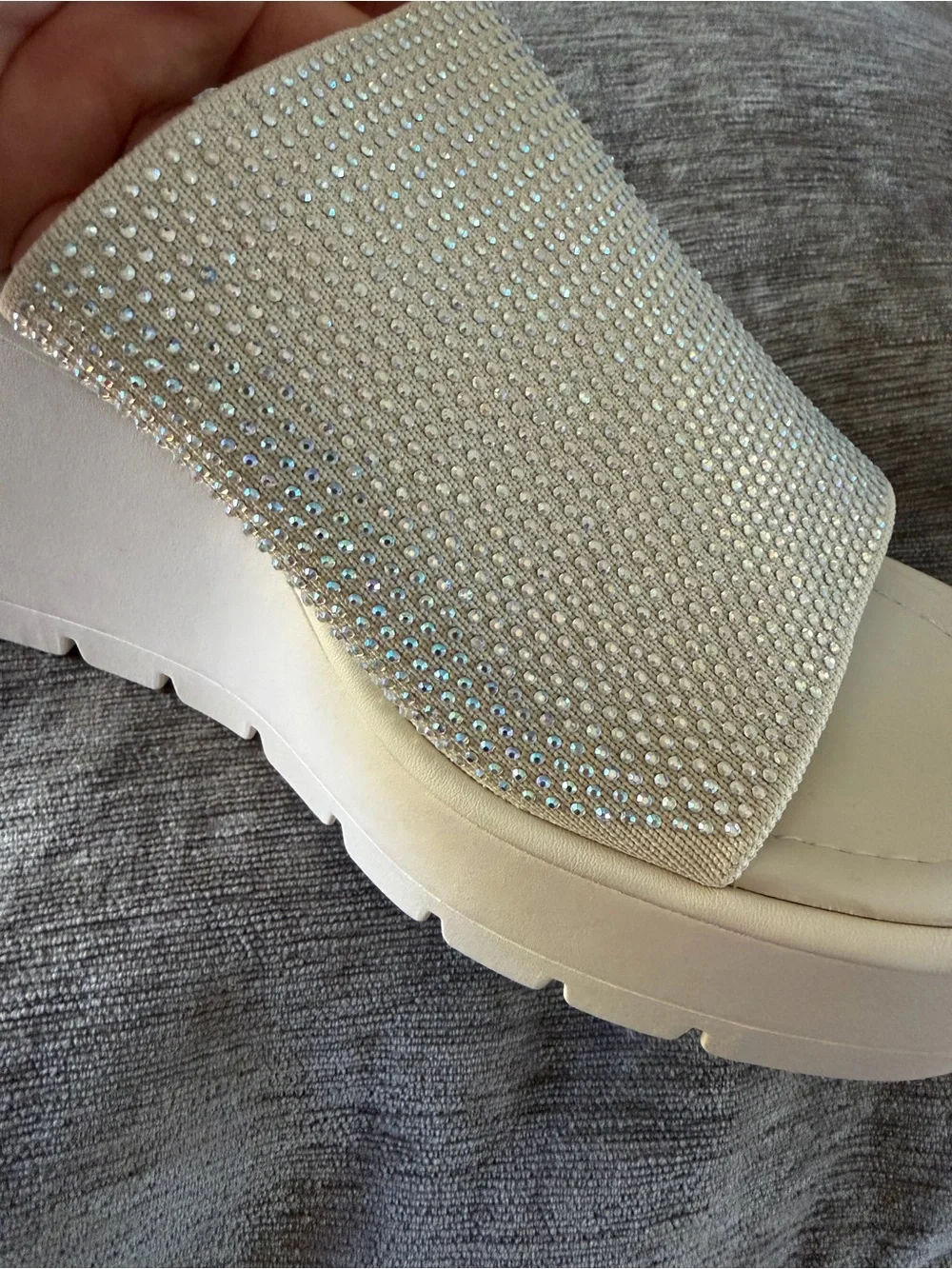 🔘Soda cream colored Rhinestone Platform Wedge Slide
